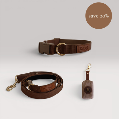kuku brown dog walk collar set